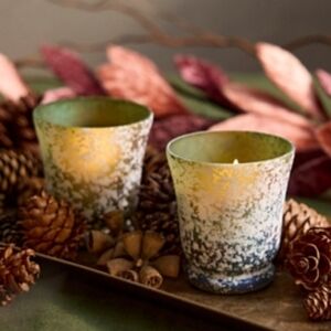 Anthropologie Terrain Colorful Rustic Glass Votive Holders, Set of 2 - NWT